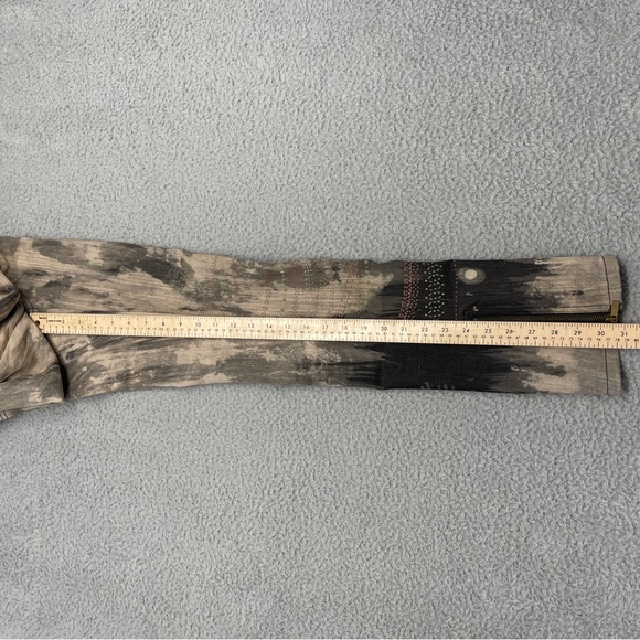 Y2K Express Low Rise Jeans Womens 4 Tan Gray Tie Dye Marble Splatter Zip - Picture 14 of 14